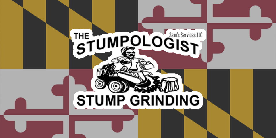 The Stumpologist Logo On Top Of Maryland Flag
